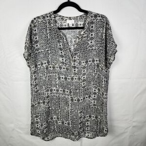 J. Jill Top Shirt Blouse Size M‎ Women's Button Down Sheer Aztec Print Loose Fit